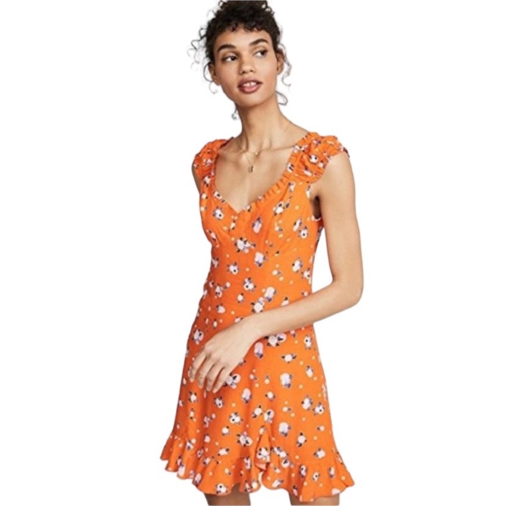 FREE PEOPLE woman's size medium M Like a Lady orange novelty print mini dress